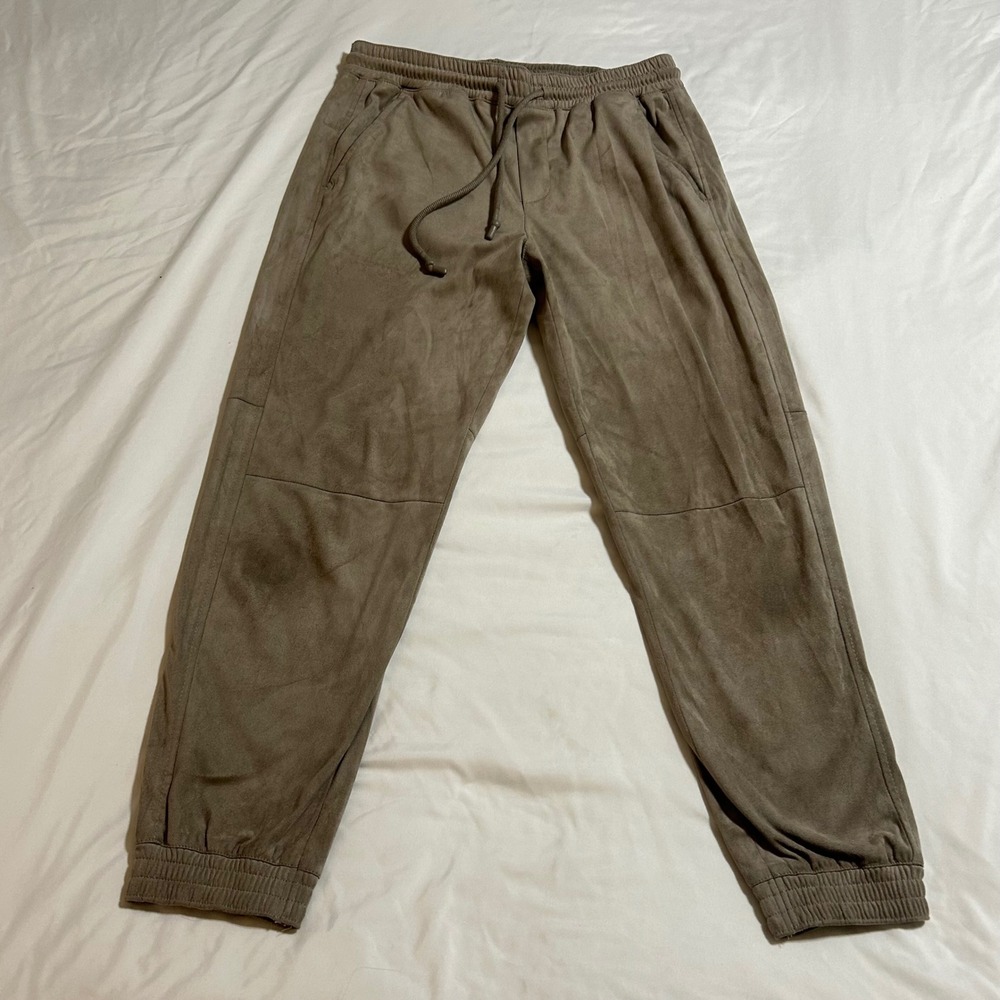 Zara Womens Faux Suede Joggers Taupe Brown Elastic Waist Pants Small